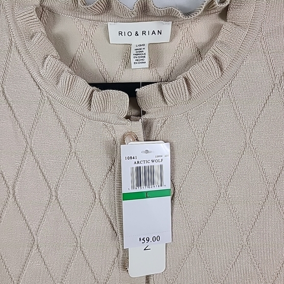 NEW Rio & Rian Scoop Neck Long Sleeve Gold Mesh Lutex Button Up Cardigan Sz L - Picture 3 of 7